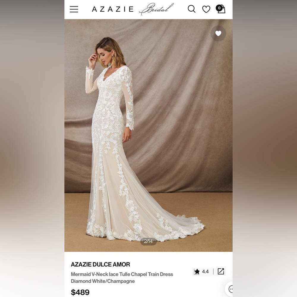 Azazie Dulce Amor Wedding Dress - Diamond White/Champagne Size 10